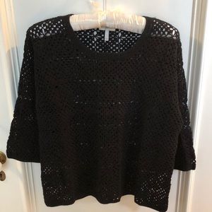 Joie 3/4 sleeve black open knit sweater. Small.